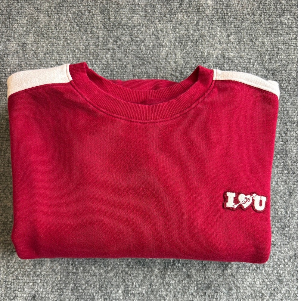 Victoria's Secret PINK Red Sweatshirt White Stripe Heart Patch Small - Picture 15 of 15